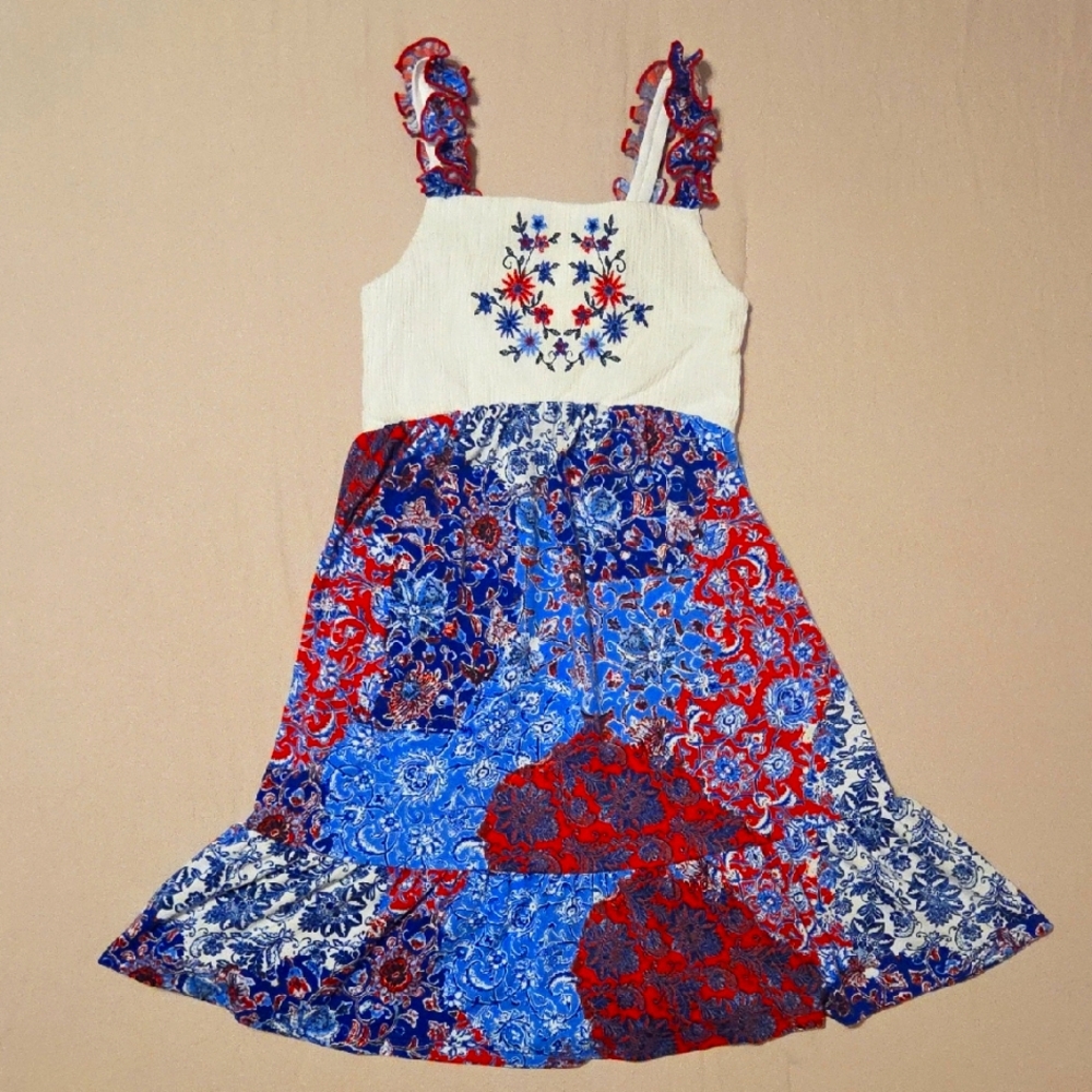 Girl Kids 10 Jona Michelle Red and Blue Floral Dress